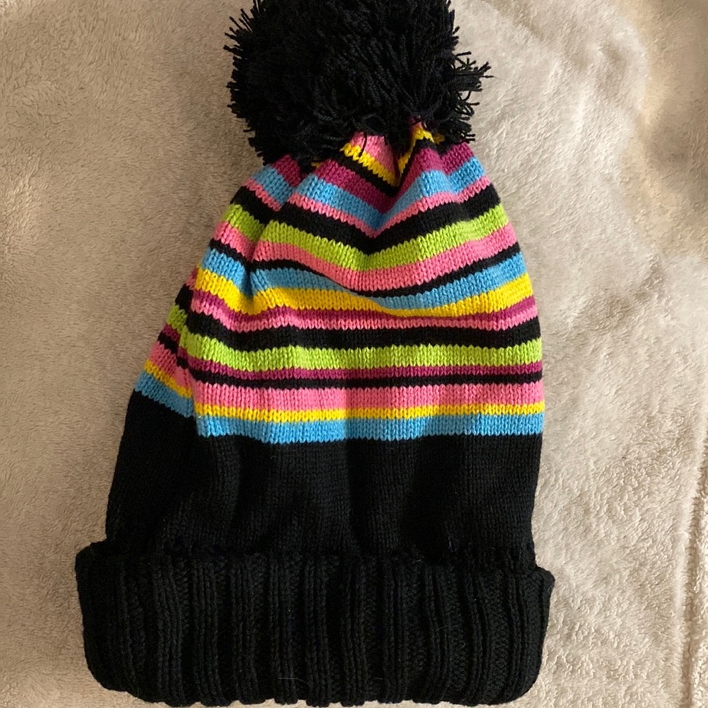 Colorful striped fleece lined hat.